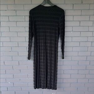 H&M Black Ribbed Pleated Sheath Dress